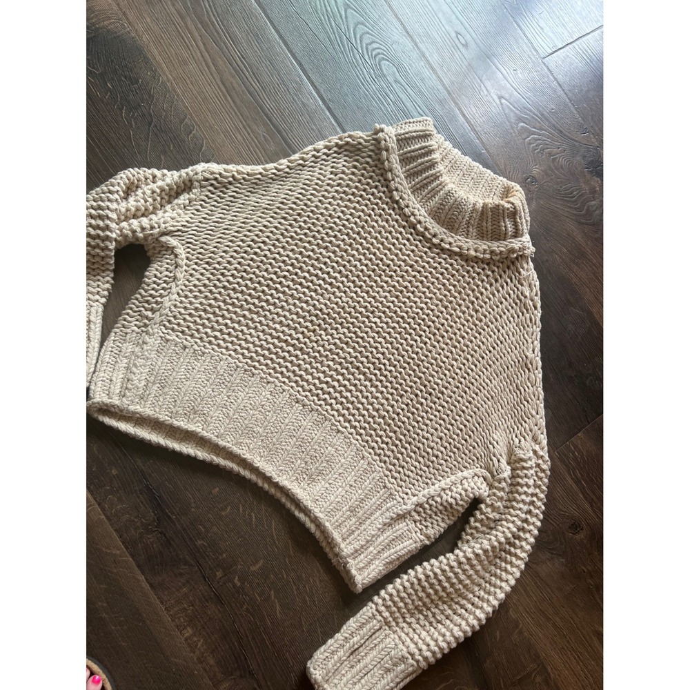 Free People My Only Sunshine Chunky Knit Mock Neck Sweater Cream Beige Small - Picture 2 of 6